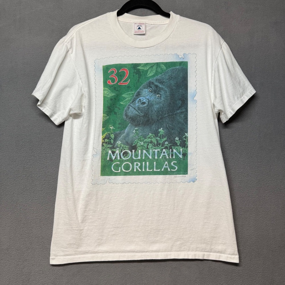 Vtg 90s Delta Mountain Gorillas Project Earth 1995 Postage Stamp Graphic Tee M
